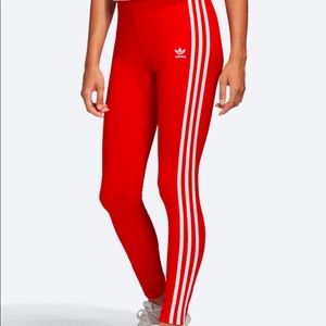 Red Adidas striped leggings (XS)
